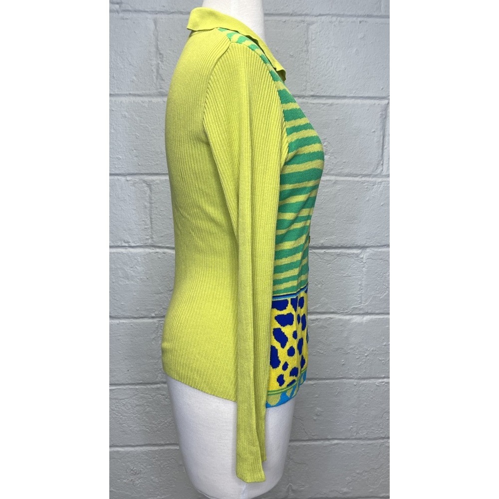 Kenzo Jeans Womens Y2K Cardigan Large Medium Green Animal Print Collared Pop Art - Picture 5 of 11